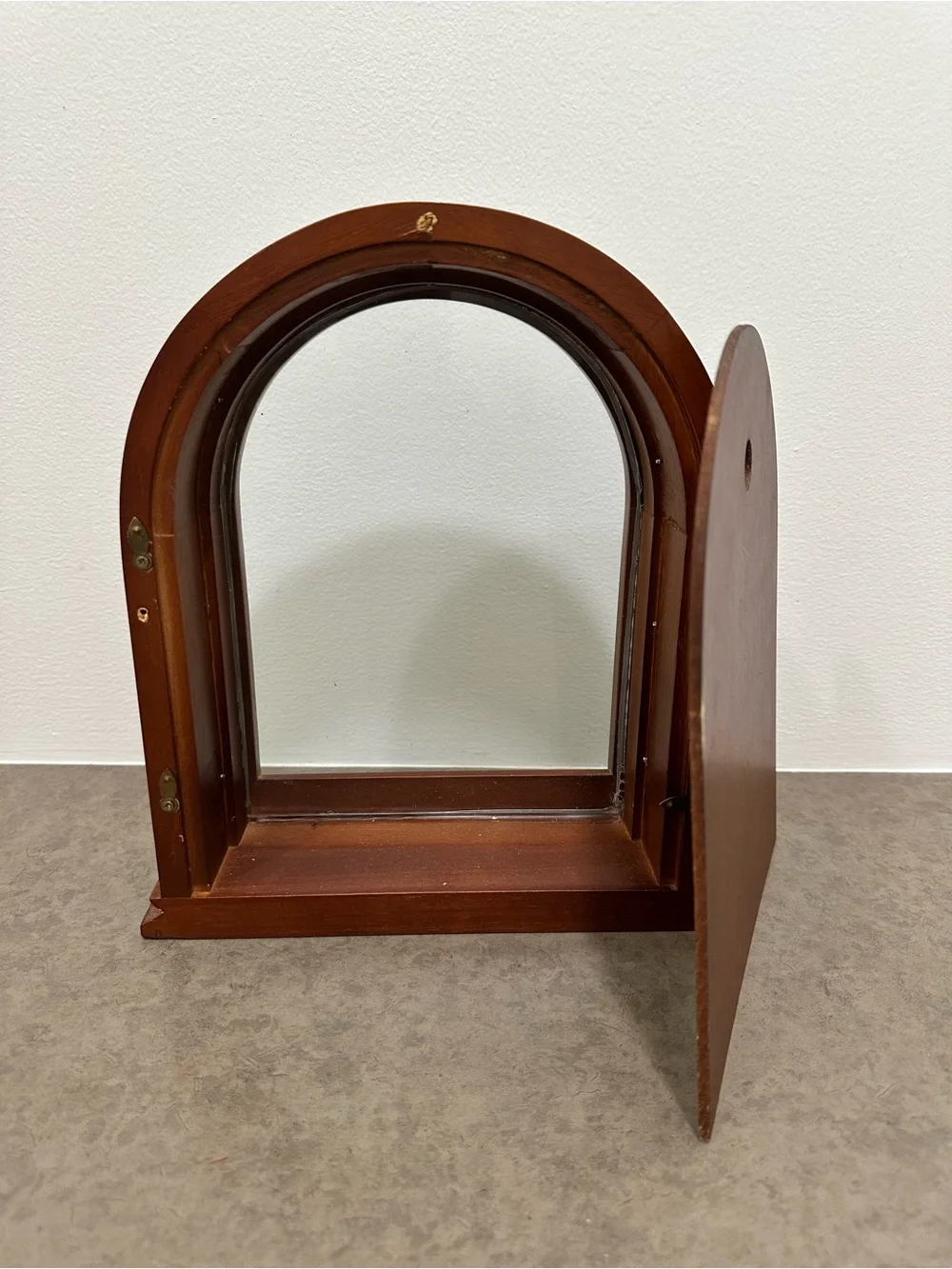 Vintage Arched Wooden Empty Clock Case or Shadow box Frame in Warm Brown Finish